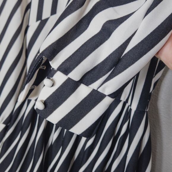 Mary Dobbs Vintage Shirt Dress Black White Stripe Fit Flare Mad Men Secretary M - Picture 8 of 10